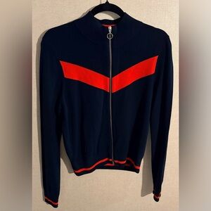 Banana Republic Women’s Full Zip-Up Sweater - Navy with Red Chevron